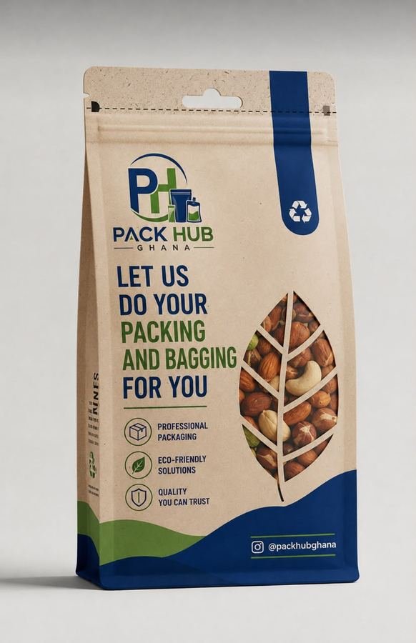 Pack Hub branded pouch with mixed nuts, private label sample
